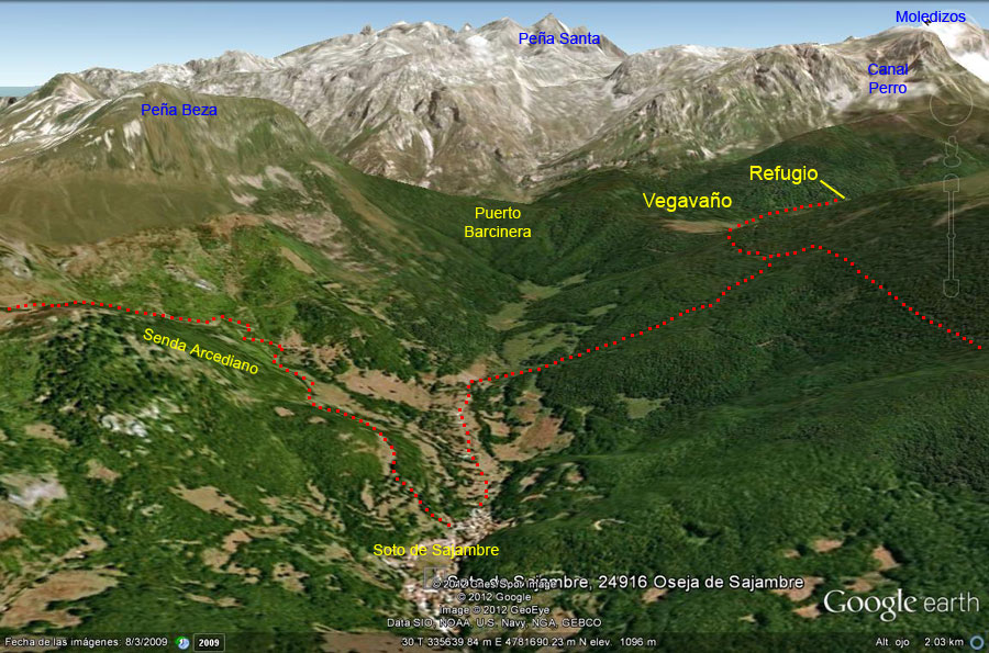 Plano de la ruta de Soto de Sajambre al Refugio de Vegabaño, Picos de Europa, León Plano de la ruta de Soto de Sajambre al Refugio de Vegabaño, Picos de Europa, León